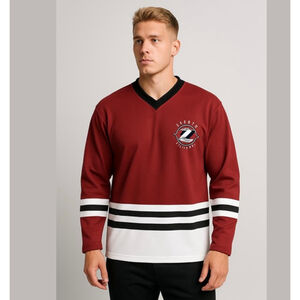 RARE VTG Jerzees Hockey Jersey Men’s XL Red & White Black Stripes